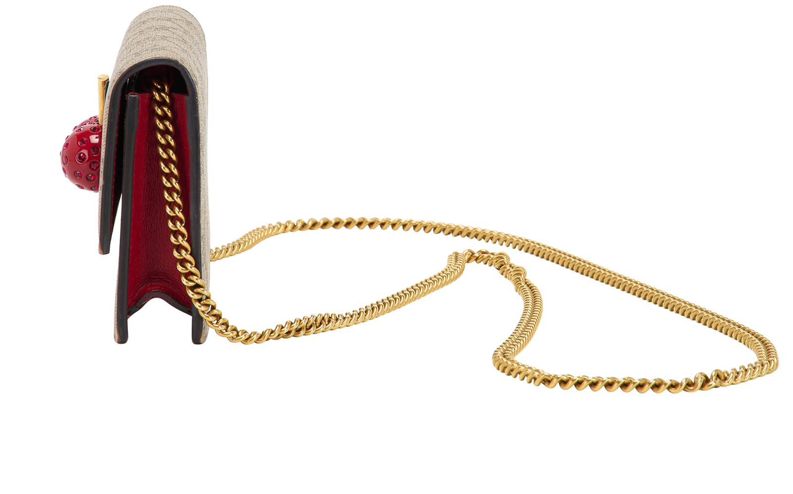 GG Cherries Wallet On Chain, &pound;475, Handbags, Brown/Red, Canvas, Bottom view